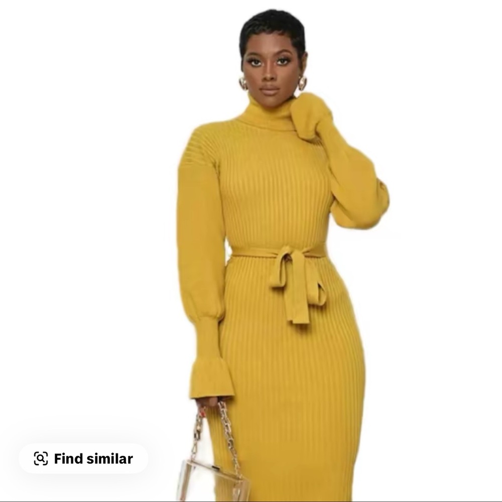 Mustard Yellow Ribbed Knit Dress